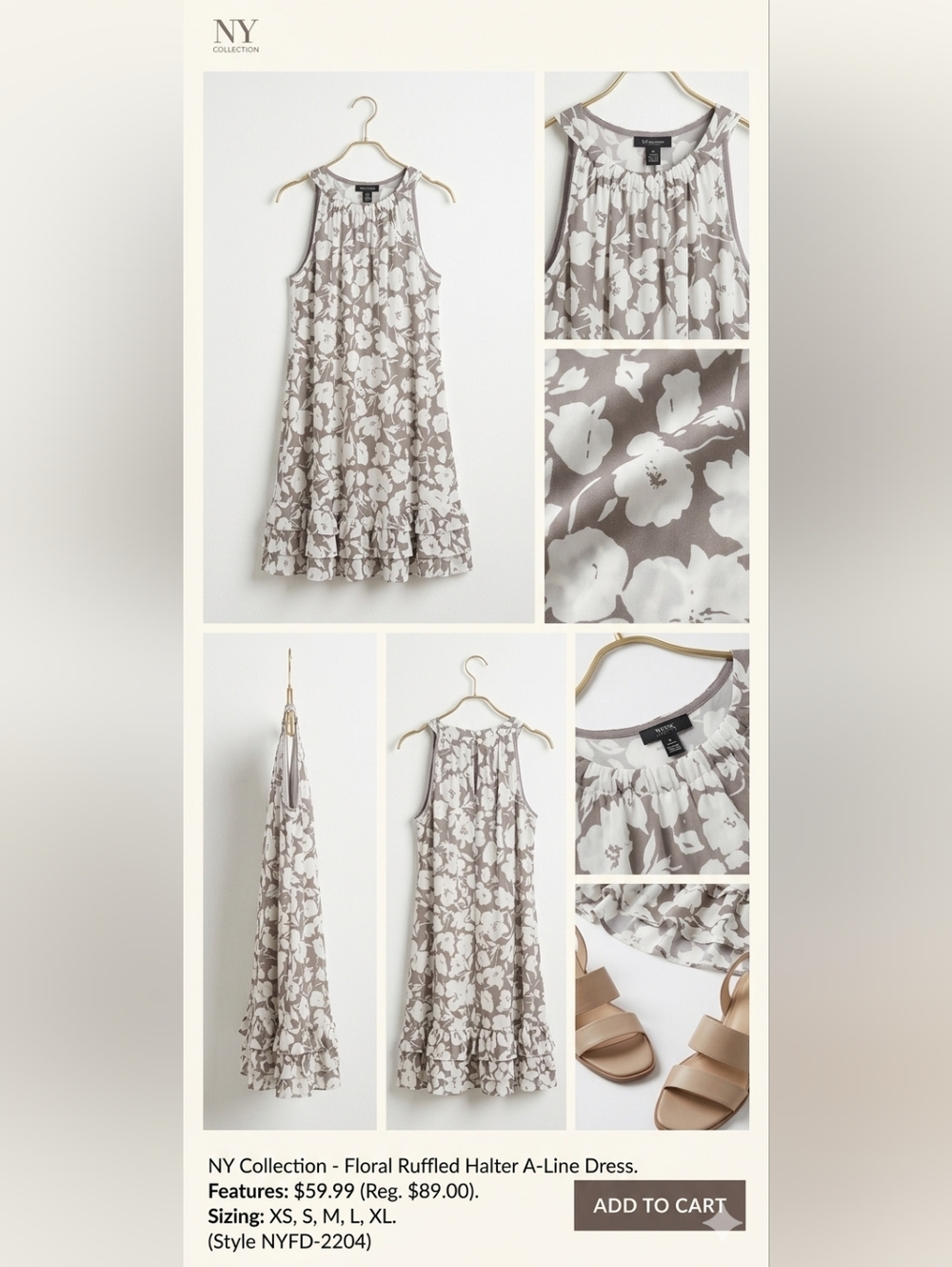 MSK Gray and White Floral Mini Dress